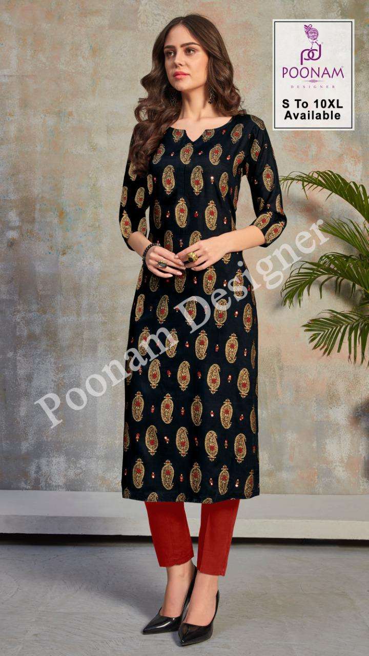minakari by poonam rayon daily wear big size kurti for ladies
