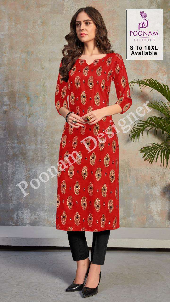 minakari by poonam rayon daily wear big size kurti for ladies
