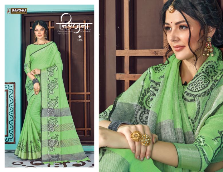 Sangam Print Launch Victoria Linen Embroidery Work Exclusive Saree Exporter