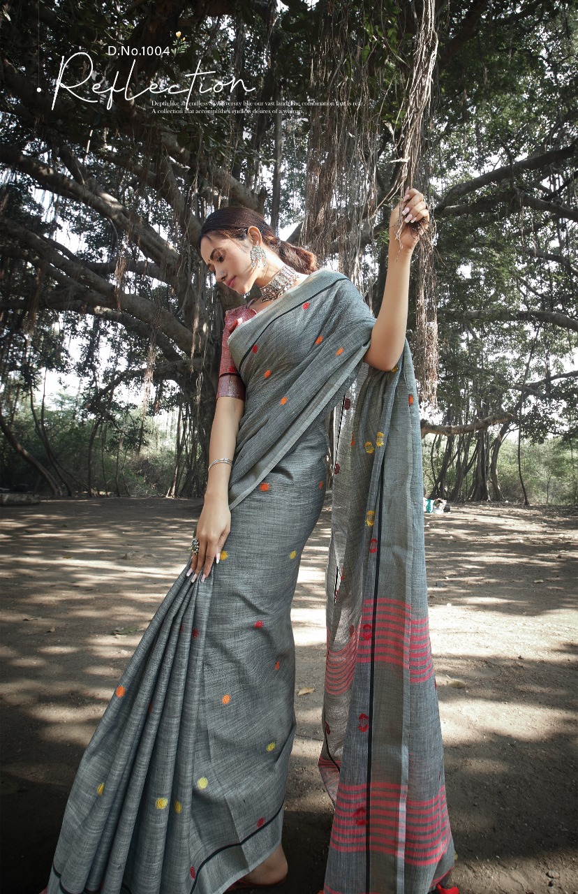 Sangam Print Sangeet Linen With Embroidery Work Saree Exporter