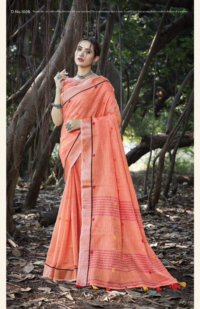 Sangam Print Sangeet Linen With Embroidery Work Saree Exporter