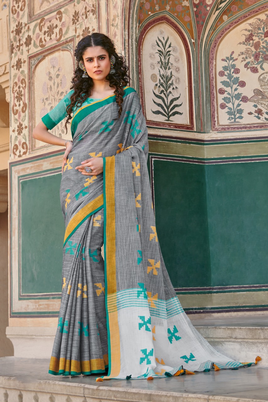 Sangam Prints Heritage Cotton Latest Linen Cotton Saree Online Supplier