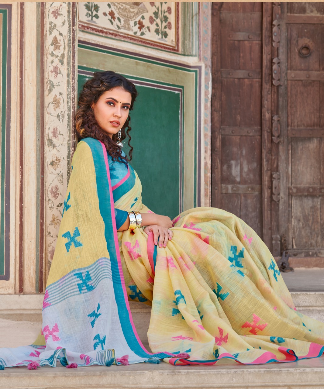 Sangam Prints Heritage Cotton Latest Linen Cotton Saree Online Supplier