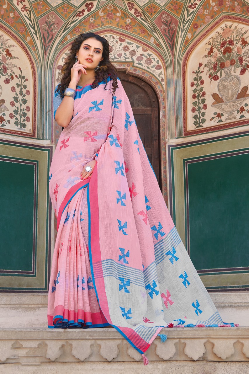 Sangam Prints Heritage Cotton Latest Linen Cotton Saree Online Supplier