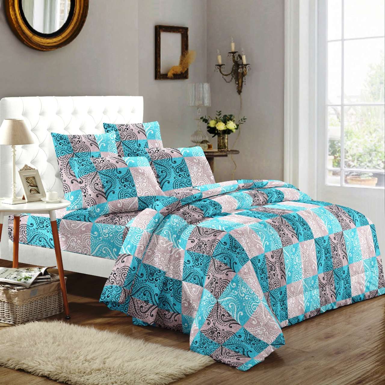 solitaire part 2 soft pure cotton colorful printed king size bedsheets with pillow cover 