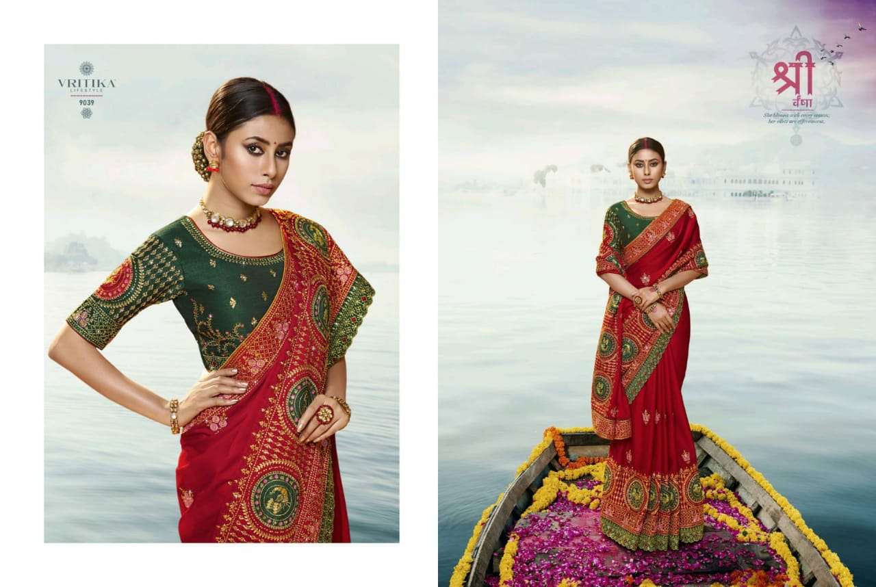 vritka lifestyle palash vol 11 hit list heavy embroidery machine work saree with low cost 
