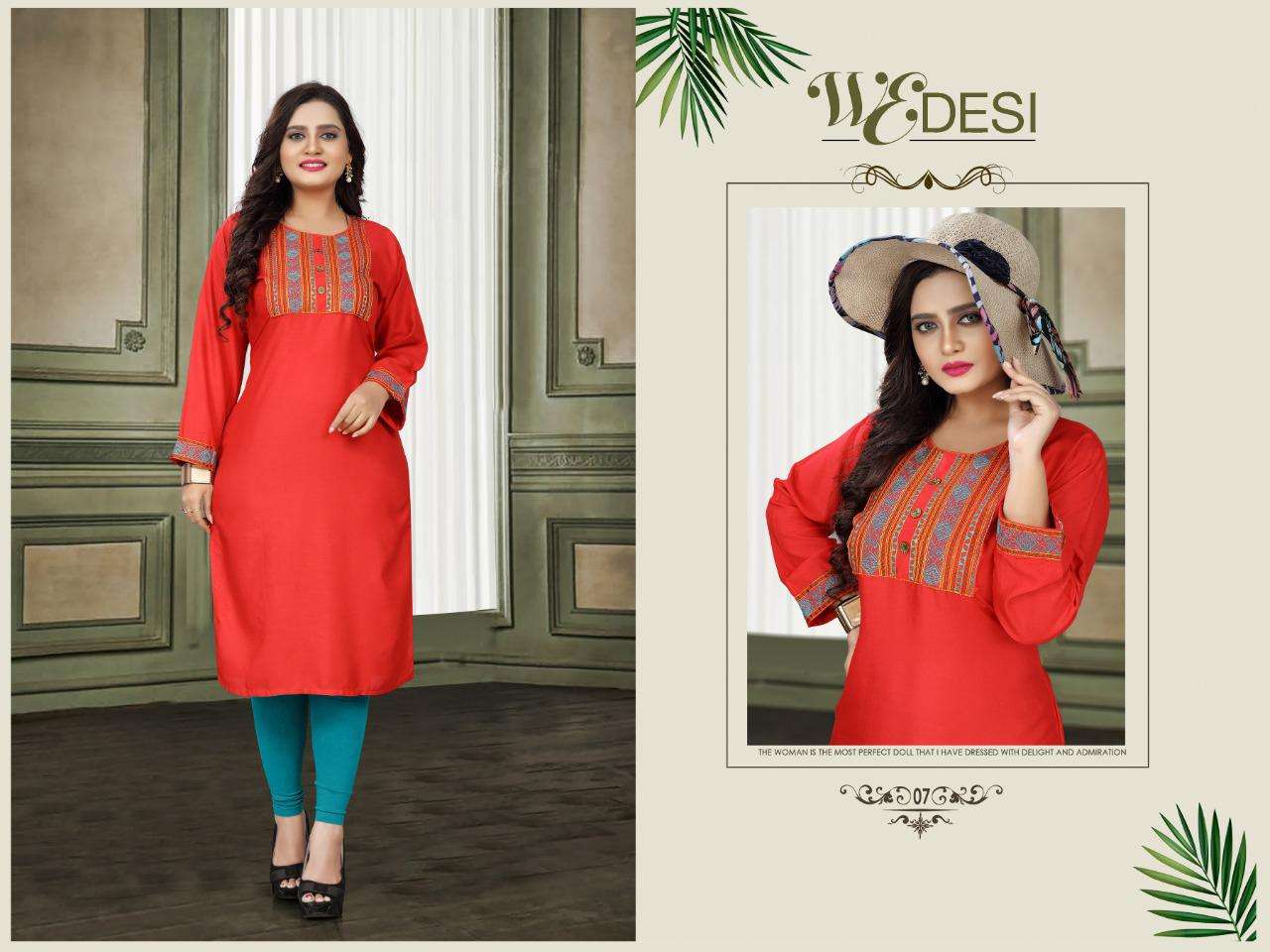 wedesi by aagya heavy rayon with work kurti Catalog Collection Wholesaler Lowest Best Price In Ahmedabad Surat Chennai India Uk Usa Malaysia Singapore Canada Australia