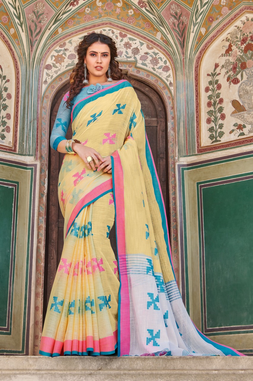 Heritage Cotton Linen Cotton Designer Sari Wholesaler