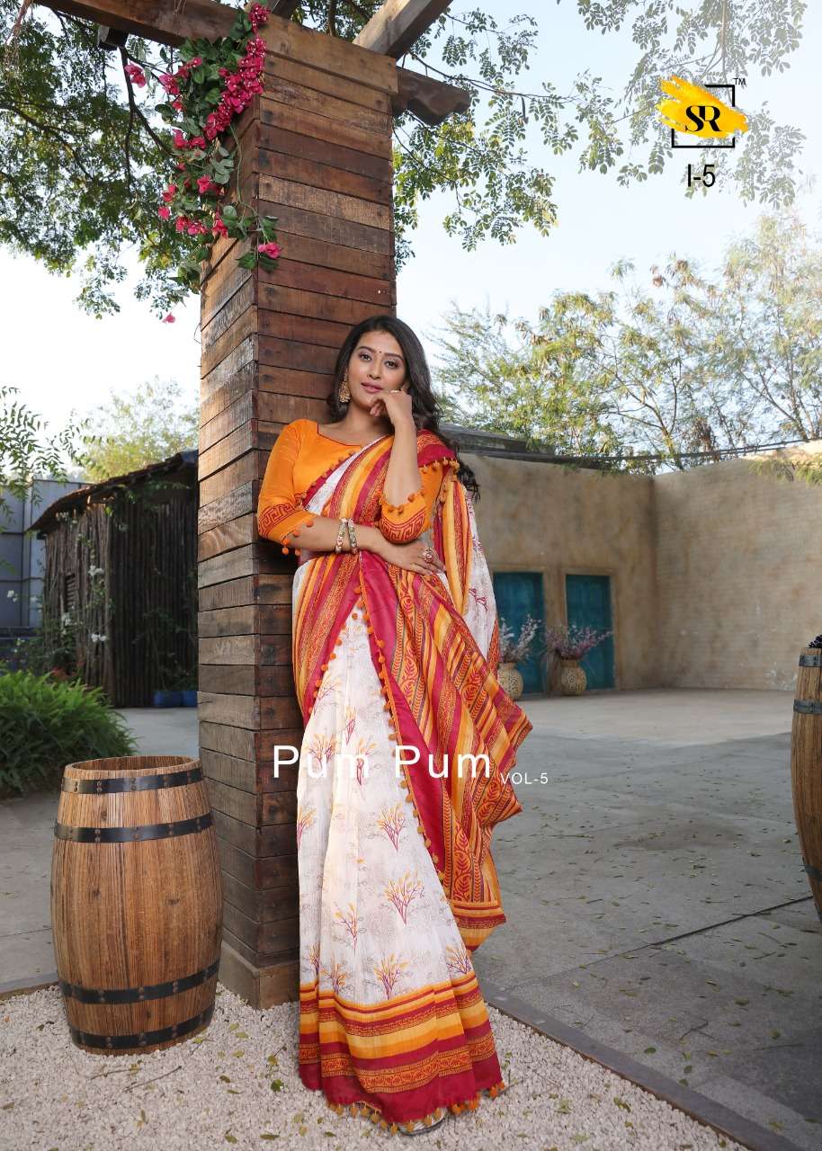sr brand authorized supplier in surat market sr pum pum vol 5 mul mul cotton saris with low price 