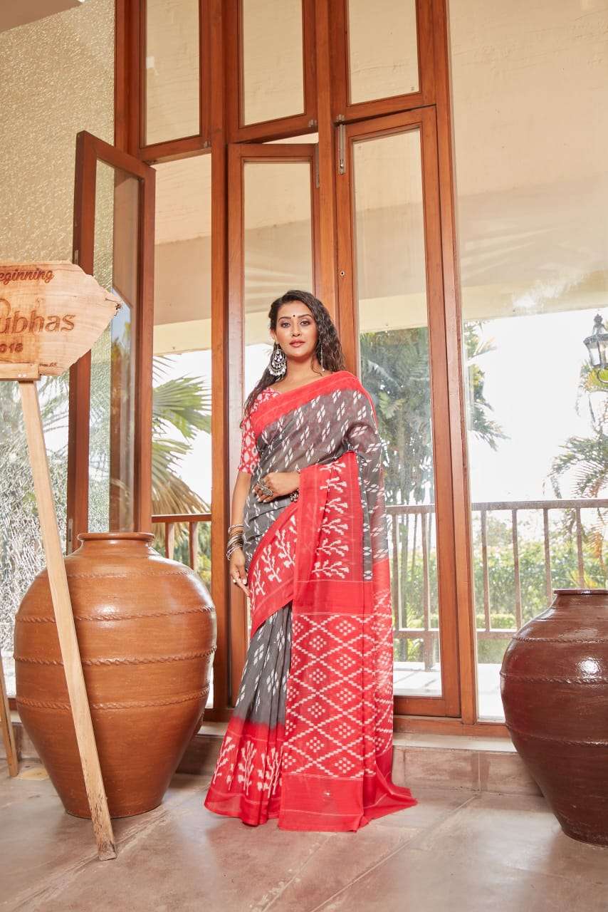 Sr Brand Barkha Vol 3 Cotton Handloom Saree With Ikkat Blouse