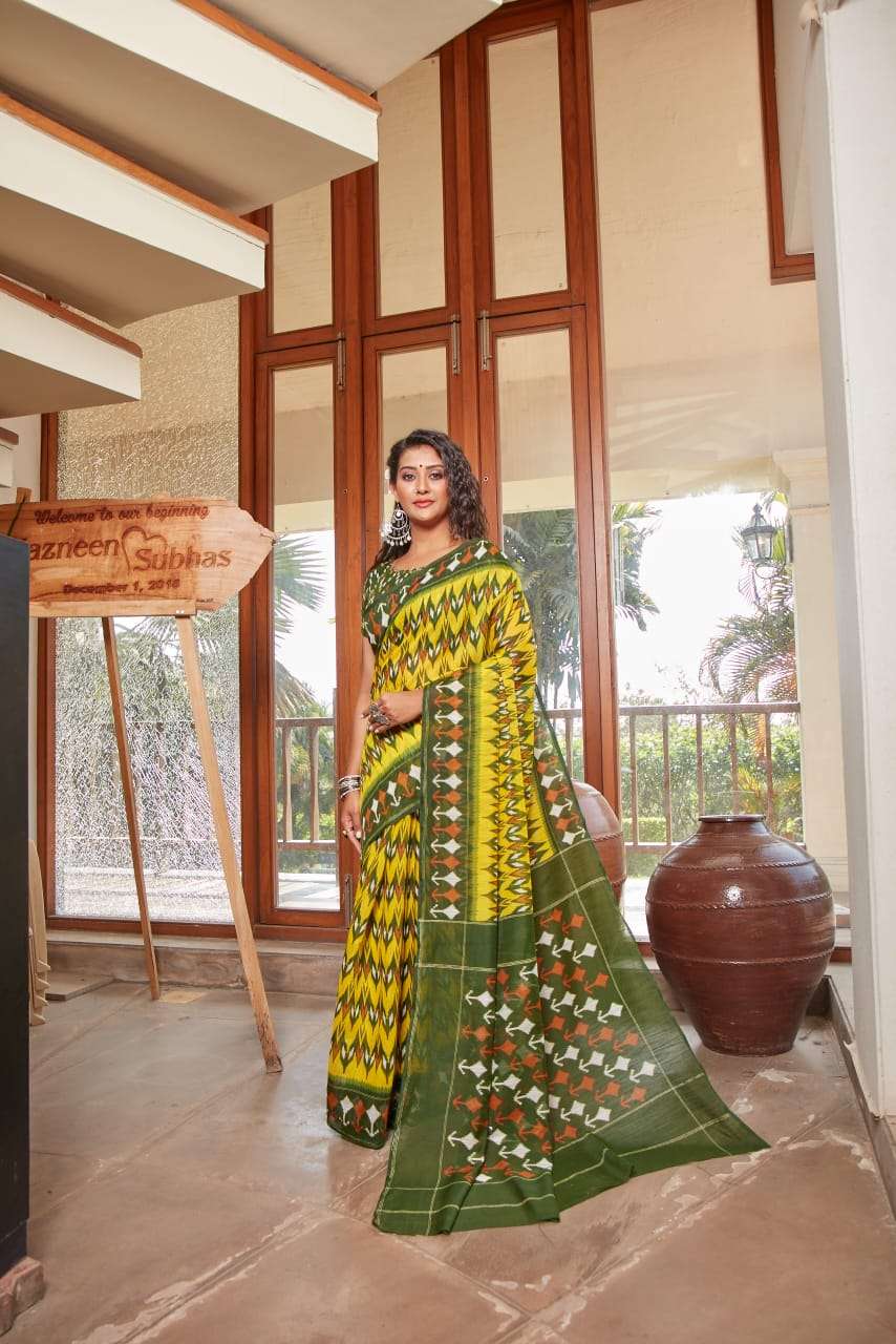Sr Brand Barkha Vol 3 Cotton Handloom Saree With Ikkat Blouse