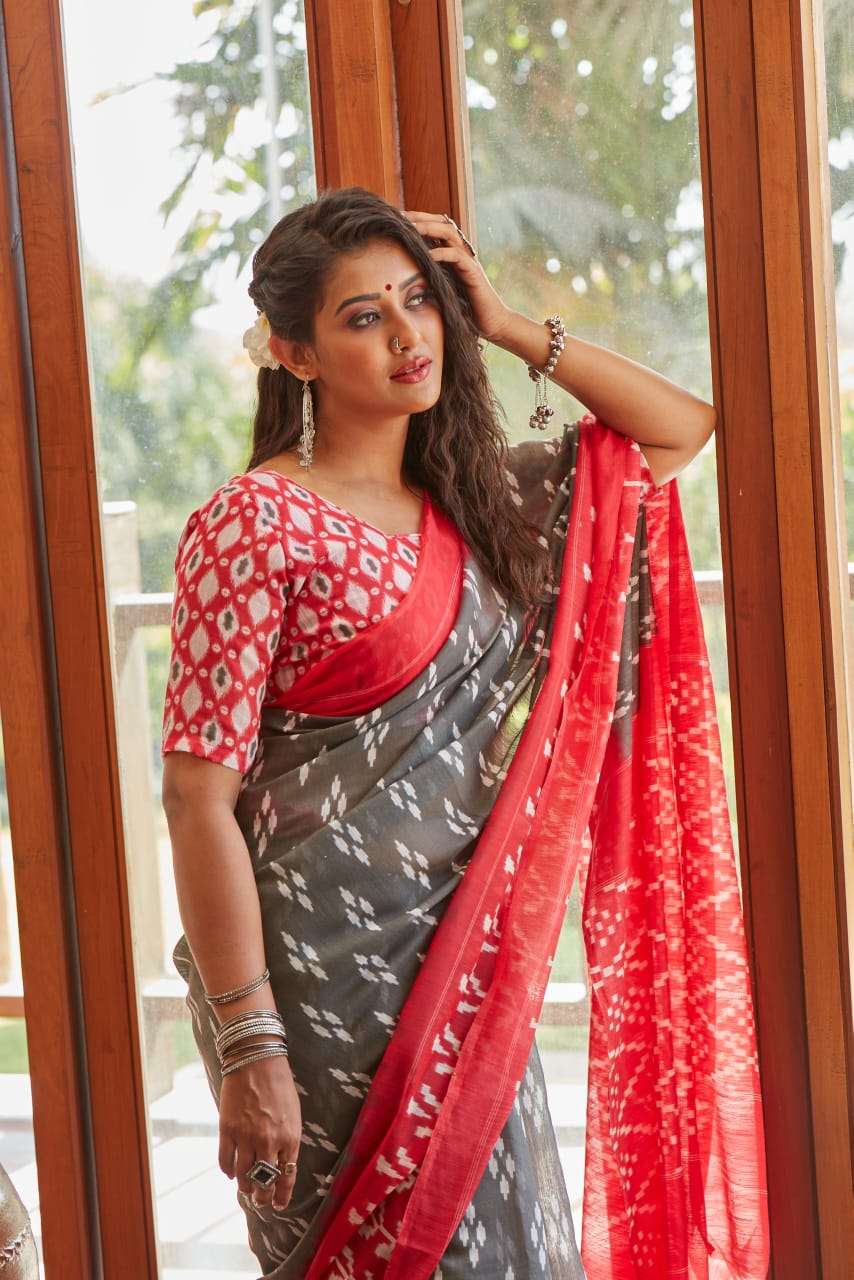 Sr Brand Barkha Vol 3 Cotton Handloom Saree With Ikkat Blouse