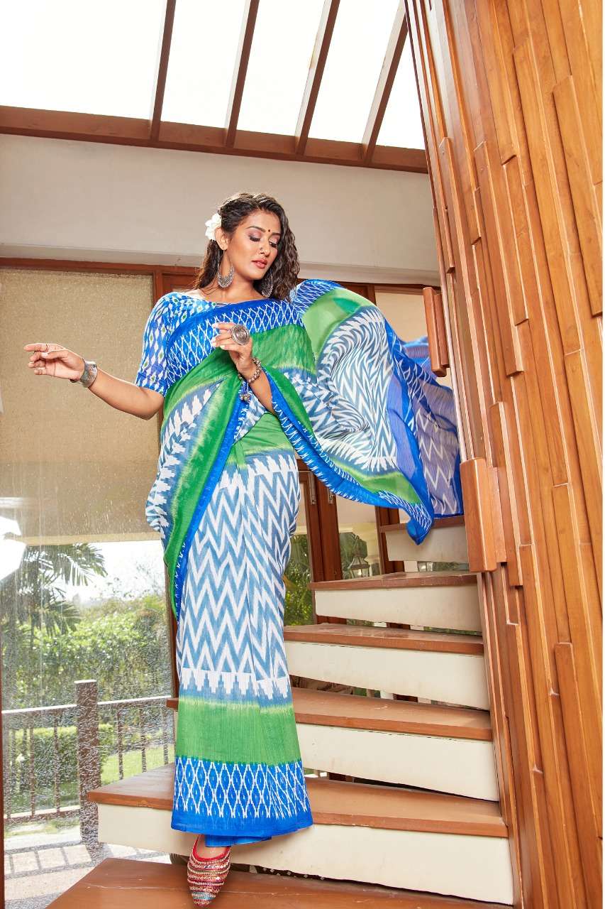 Sr Brand Barkha Vol 3 Cotton Handloom Saree With Ikkat Blouse