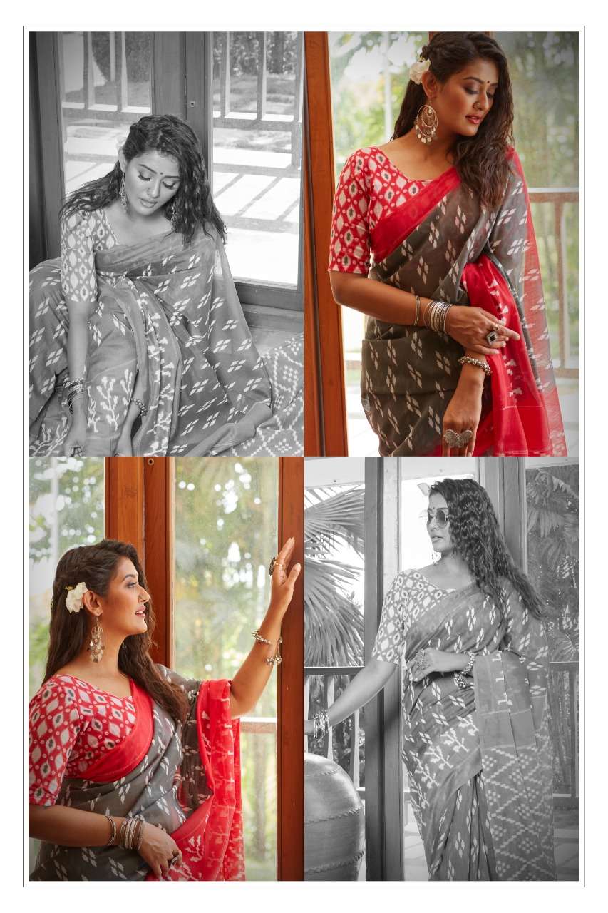 Sr Brand Barkha Vol 3 Cotton Handloom Saree With Ikkat Blouse