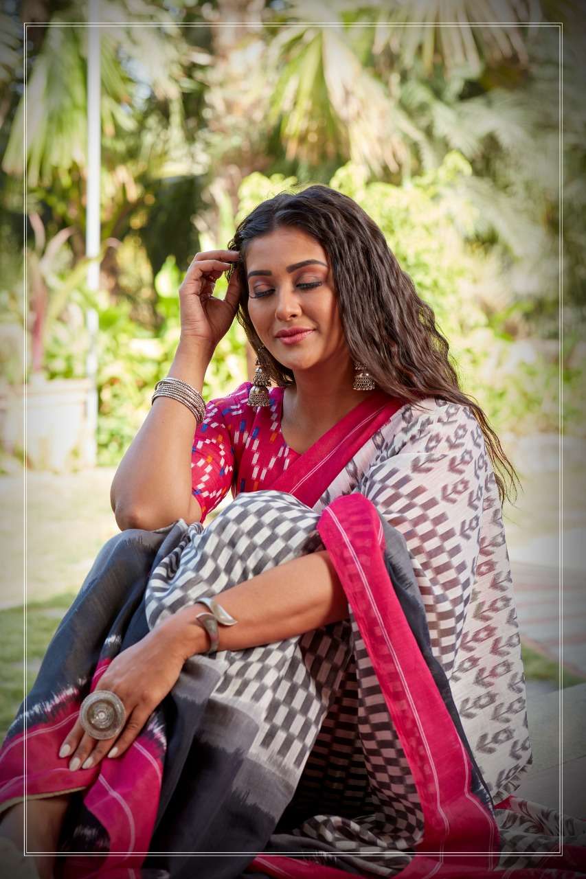 Sr Brand Barkha Vol 3 Cotton Handloom Saree With Ikkat Blouse