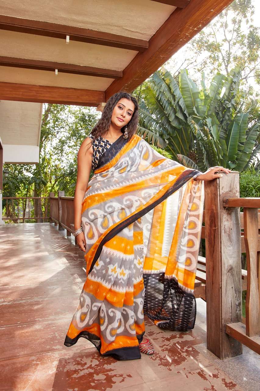 Sr Brand Barkha Vol 3 Cotton Handloom Saree With Ikkat Blouse