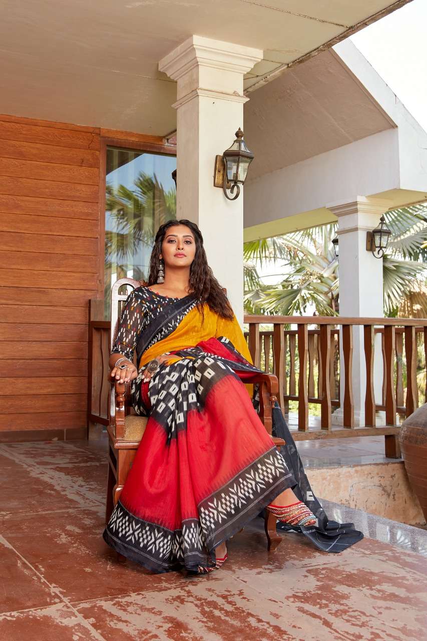 Sr Brand Barkha Vol 3 Cotton Handloom Saree With Ikkat Blouse