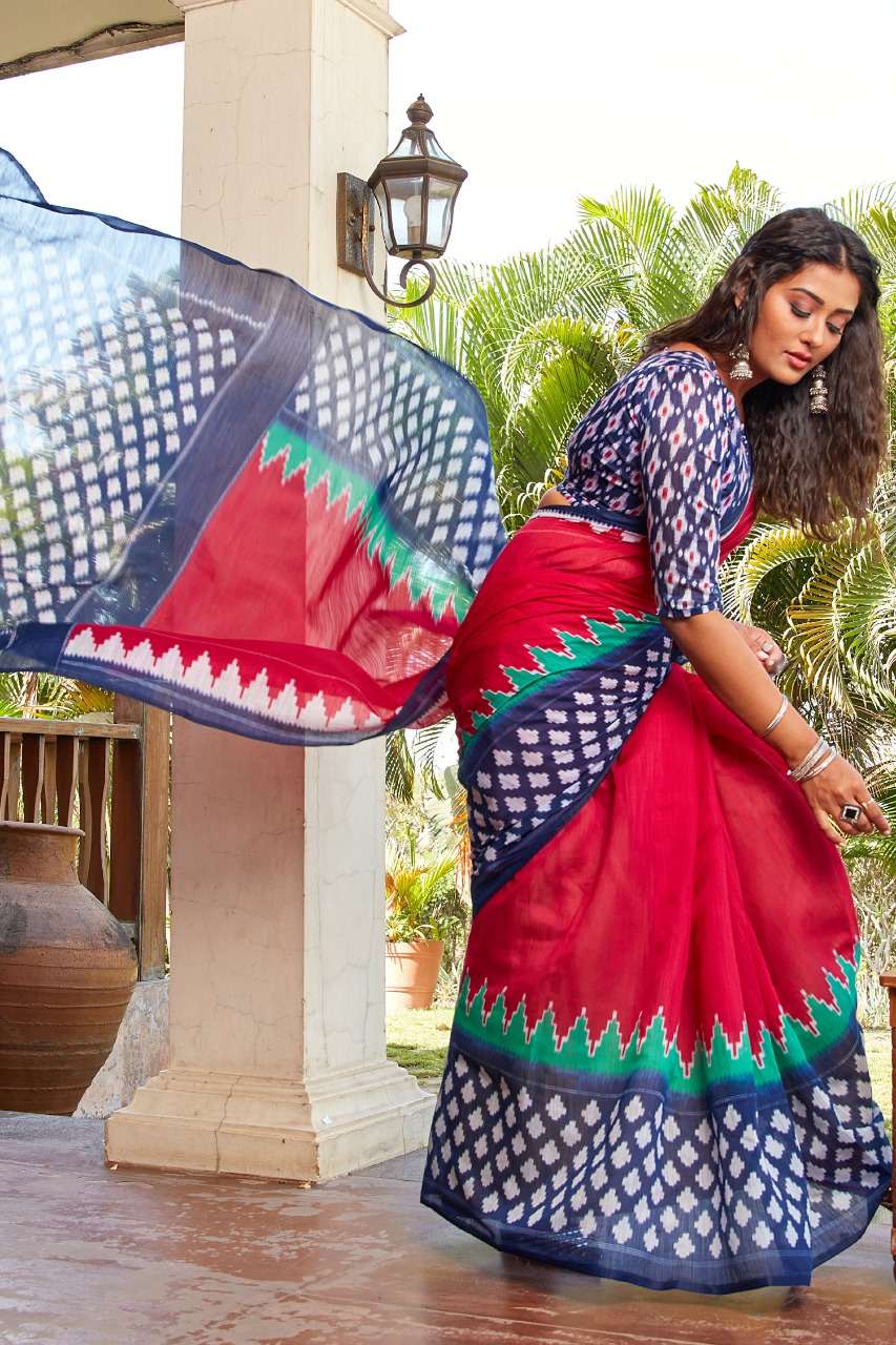 Sr Brand Barkha Vol 3 Cotton Handloom Saree With Ikkat Blouse