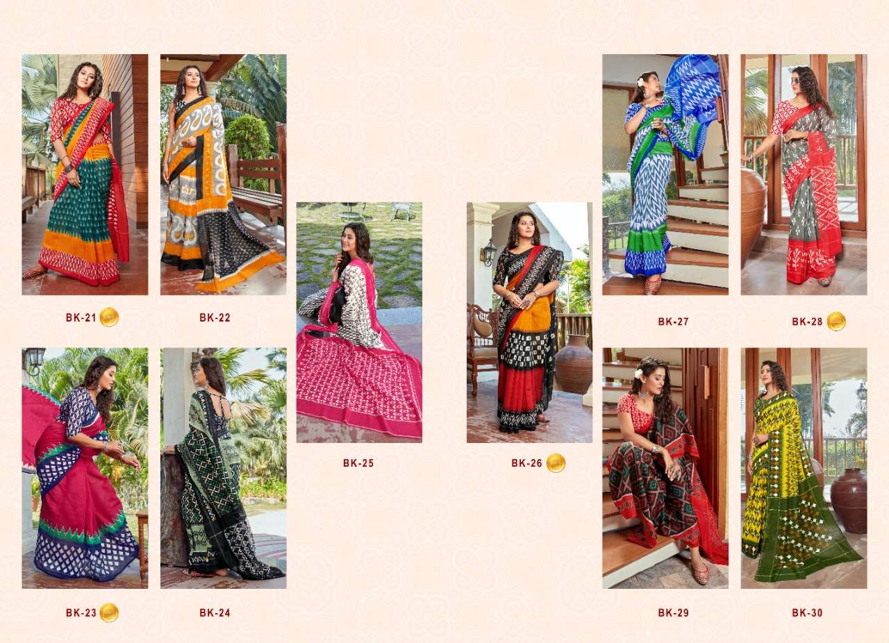 Sr Brand Barkha Vol 3 Cotton Handloom Saree With Ikkat Blouse