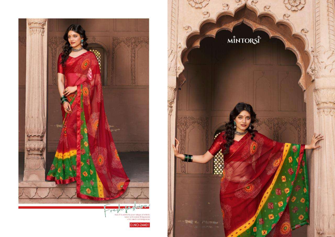 Mintorsi Bandhej Georgette Printed Sarees