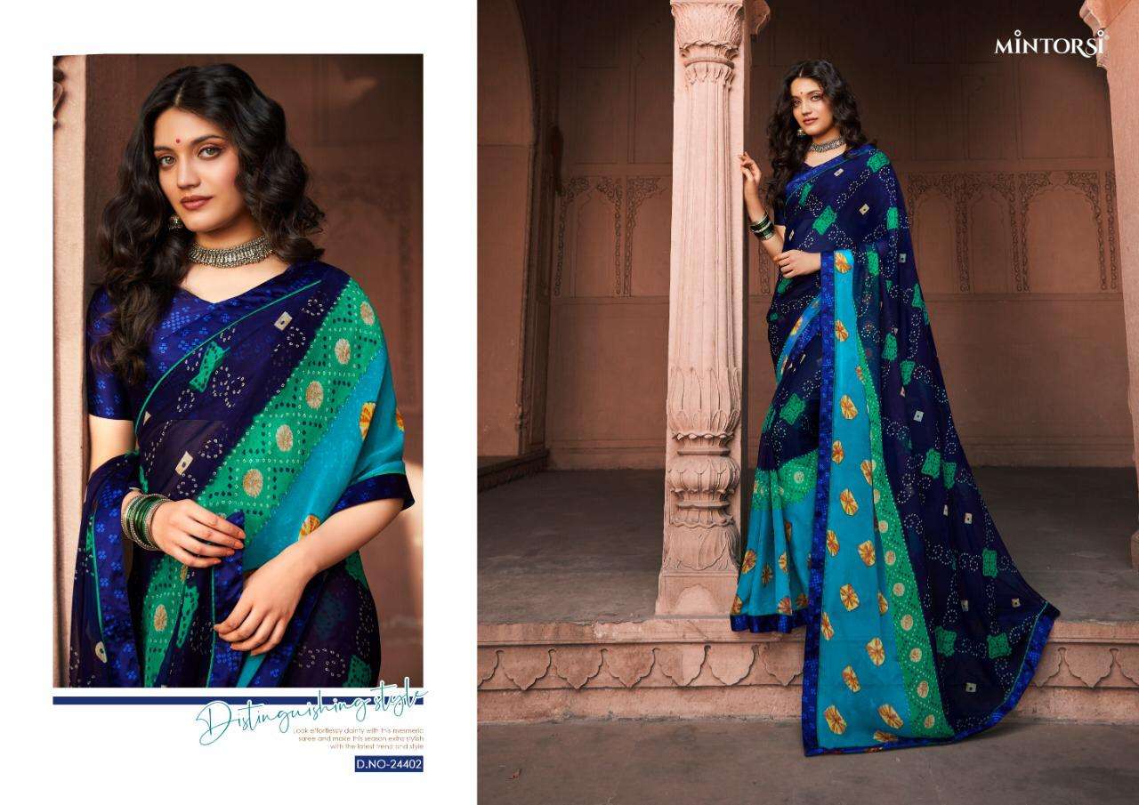 Mintorsi Bandhej Georgette Printed Sarees