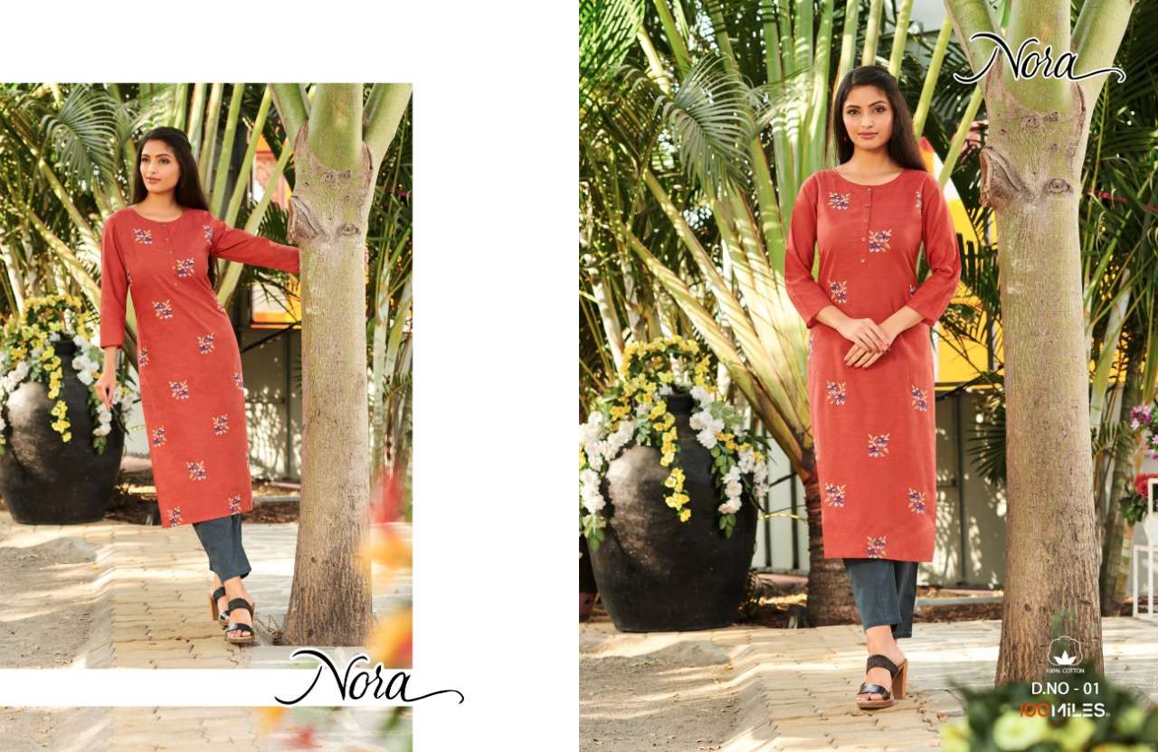 100 Miles Nora Cotton Work Fancy Kurtis