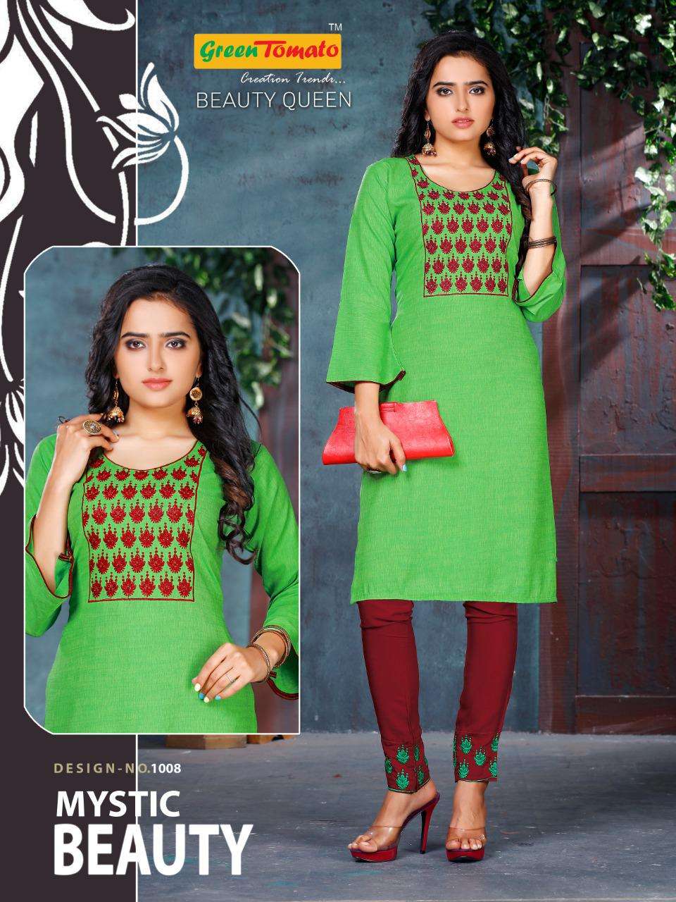 Beauty Queen By Green Tomato Heavy Rayon Kurti With Pant With Work Kurti Catalog