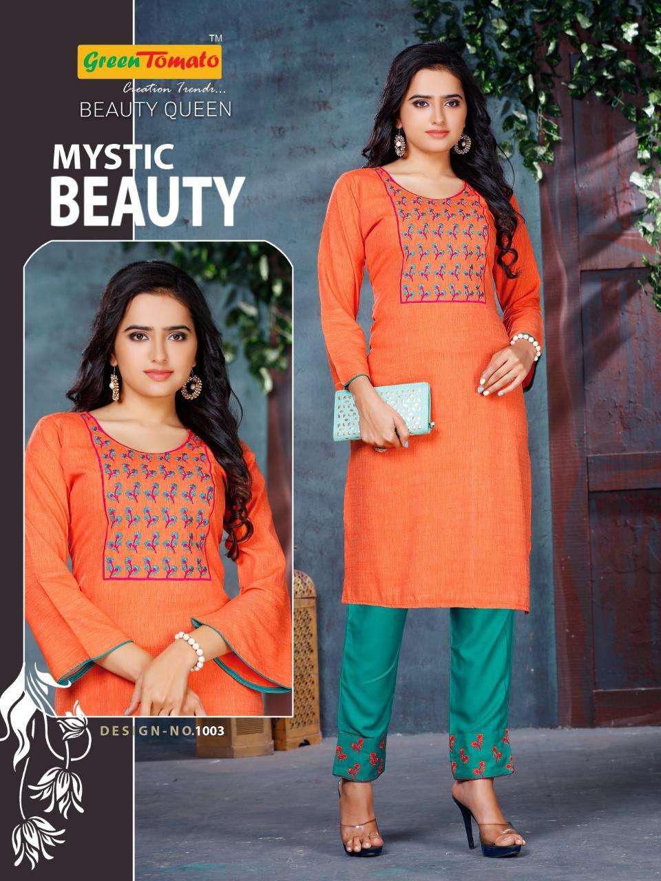 Beauty Queen By Green Tomato Heavy Rayon Kurti With Pant With Work Kurti Catalog