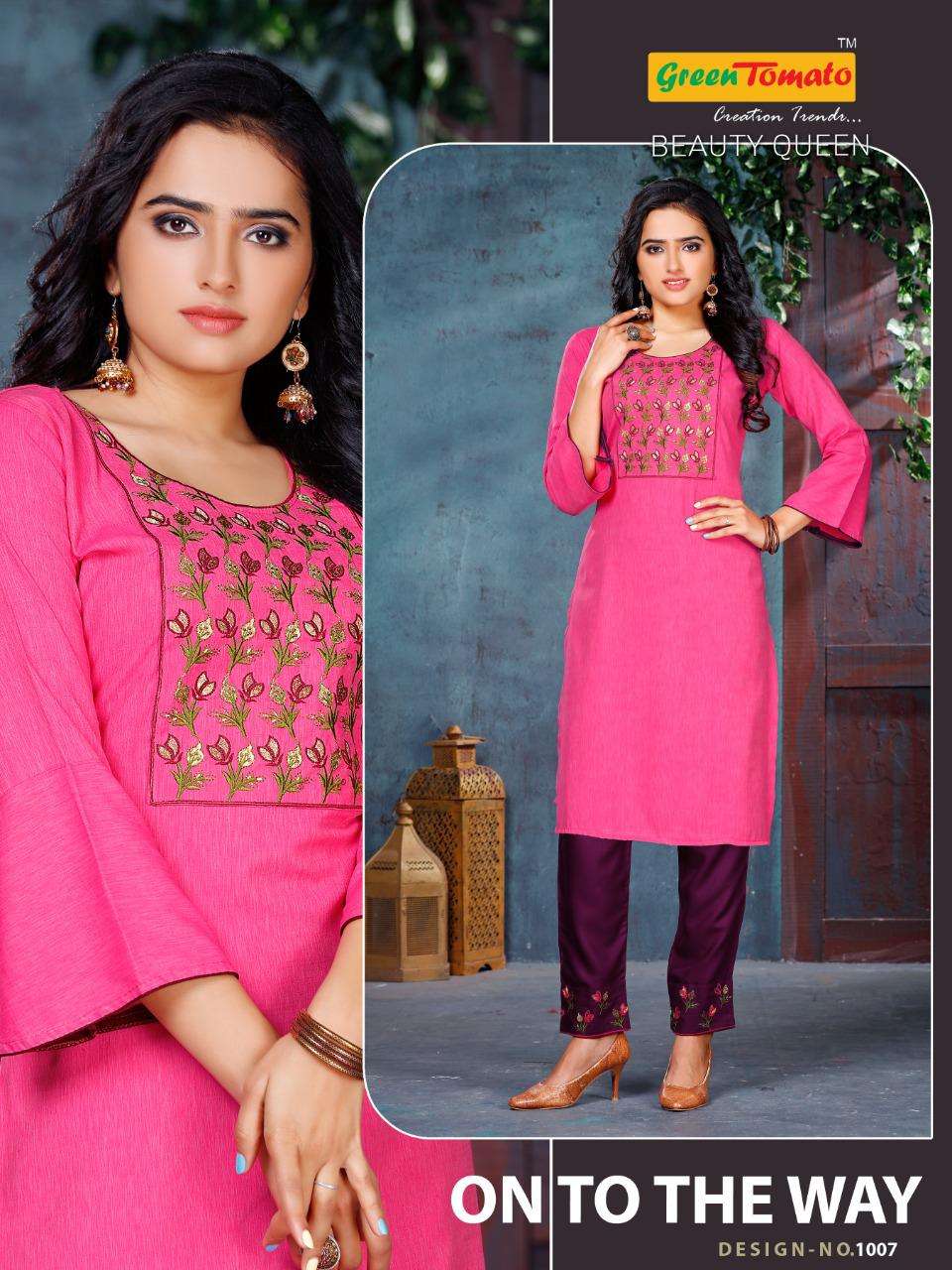 Beauty Queen By Green Tomato Heavy Rayon Kurti With Pant With Work Kurti Catalog