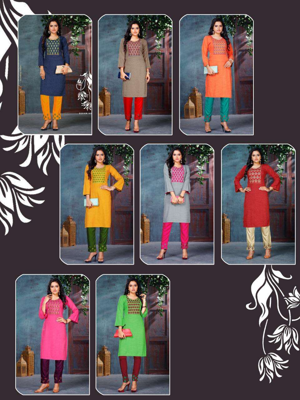 Beauty Queen By Green Tomato Heavy Rayon Kurti With Pant With Work Kurti Catalog