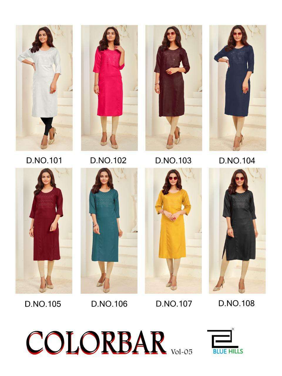 Blue Hills Color Bar Vol 5 Rayon Kurti Wholesaler