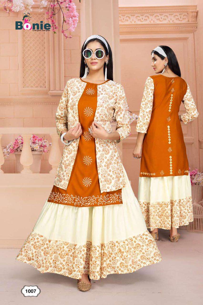 Chavi 2 By Bonie Heavy Rayon Kurti With Skirt Catalog Collection Wholesaler Lowest Best Price In Ahmedabad Surat Chennai India Uk Usa Malaysia Singapore Canada Australia Mauritius