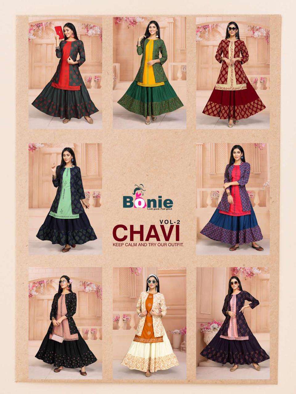 Chavi 2 By Bonie Heavy Rayon Kurti With Skirt Catalog Collection Wholesaler Lowest Best Price In Ahmedabad Surat Chennai India Uk Usa Malaysia Singapore Canada Australia Mauritius