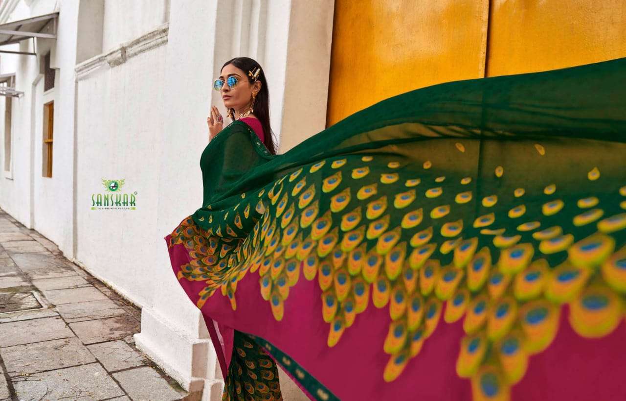 Chitrakala By Sanskar Text Print Georgette Saree Exports