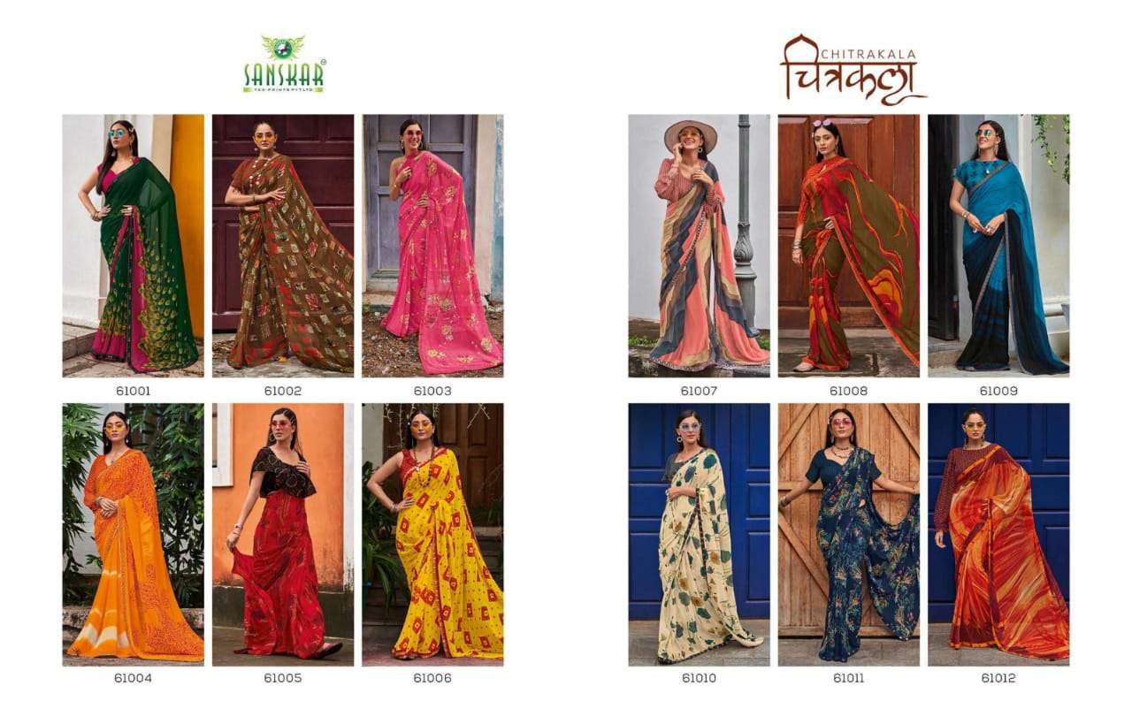 Chitrakala By Sanskar Text Print Georgette Saree Exports