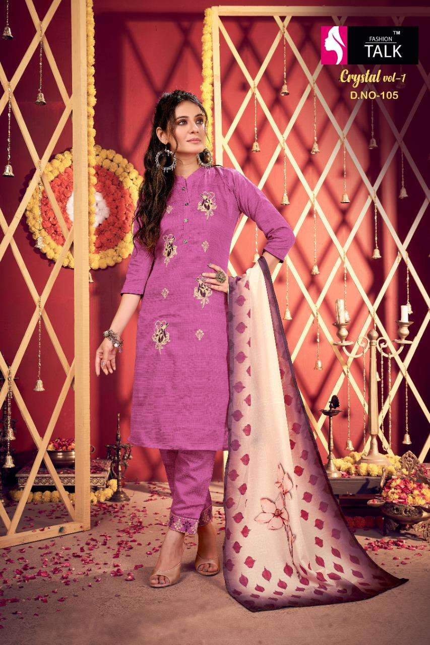 Crystal Vol 1 By Fashion Talk Heavy Silk Lining With Embroidery Work And Handwork Readymade Suit Catalog