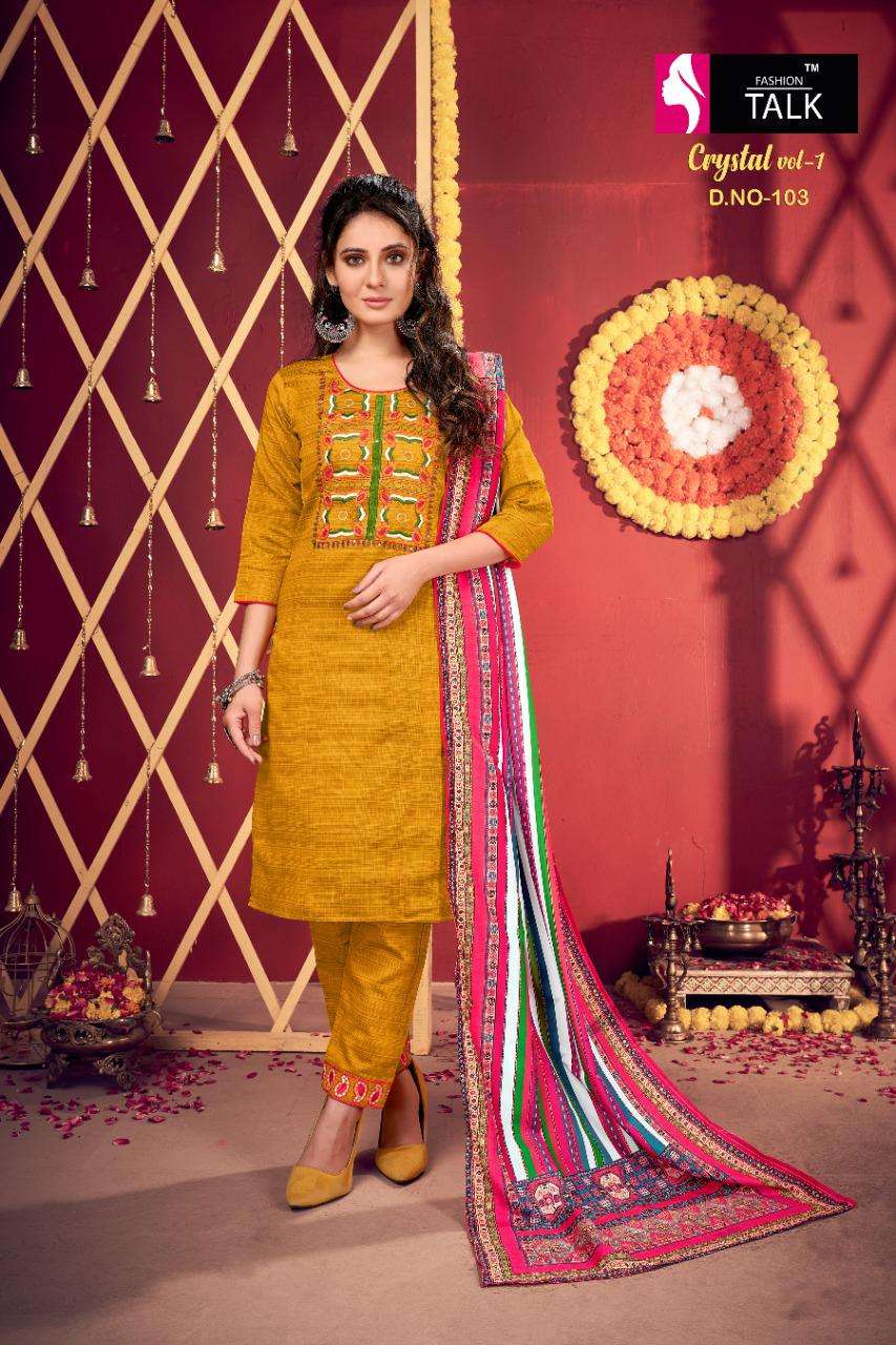 Crystal Vol 1 By Fashion Talk Heavy Silk Lining With Embroidery Work And Handwork Readymade Suit Catalog