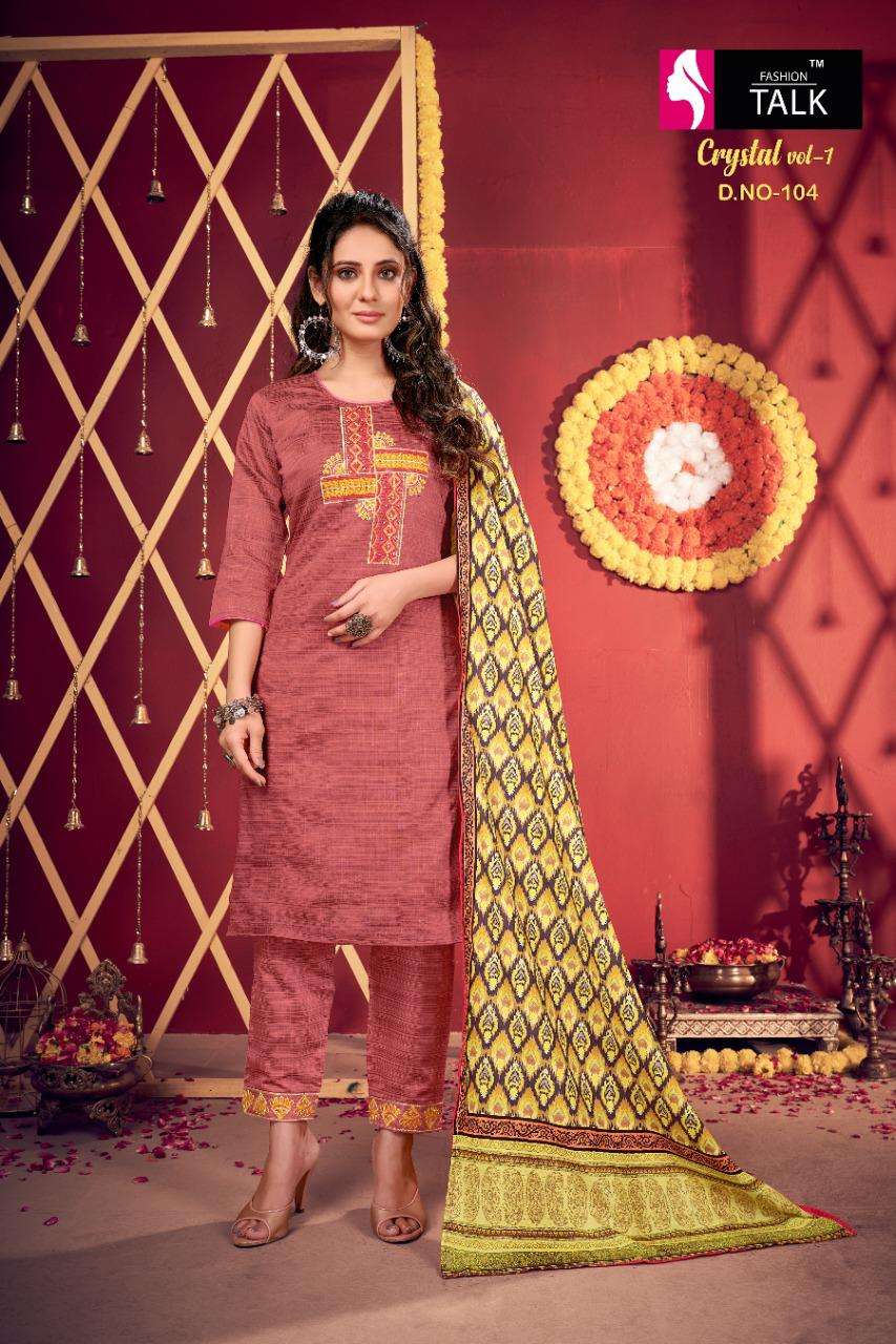 Crystal Vol 1 By Fashion Talk Heavy Silk Lining With Embroidery Work And Handwork Readymade Suit Catalog