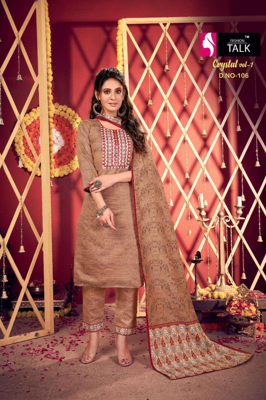Crystal Vol 1 By Fashion Talk Heavy Silk Lining With Embroidery Work And Handwork Readymade Suit Catalog
