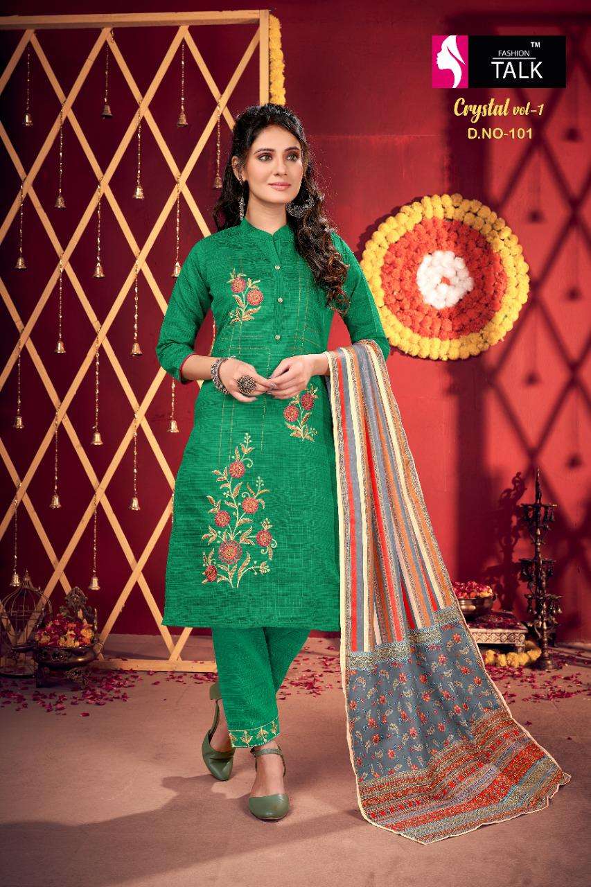 Crystal Vol 1 By Fashion Talk Heavy Silk Lining With Embroidery Work And Handwork Readymade Suit Catalog