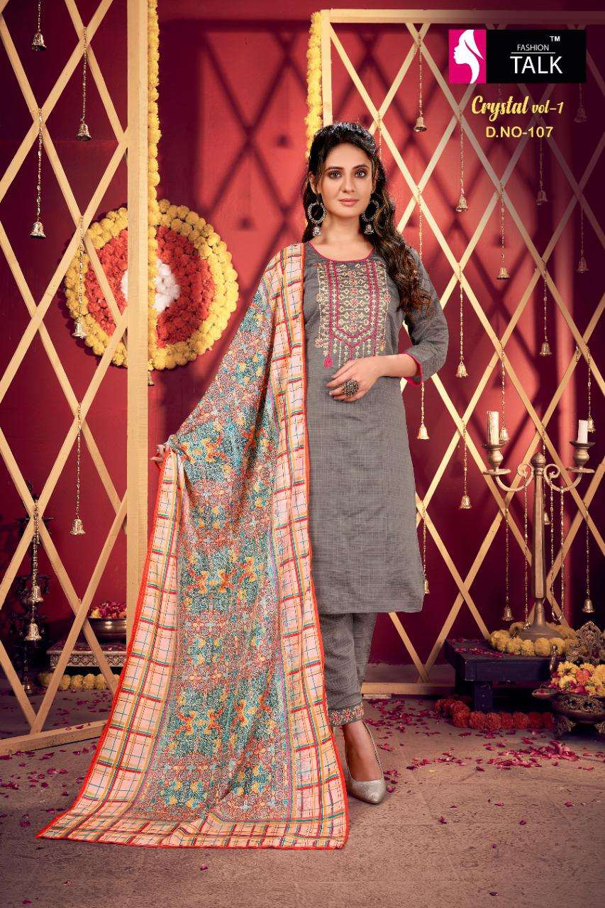 Crystal Vol 1 By Fashion Talk Heavy Silk Lining With Embroidery Work And Handwork Readymade Suit Catalog