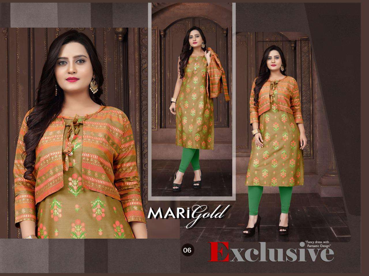 Marigold Vol-2 By Trendy Heavy Rayon With Koti With Gold Foil Print Kurti Catalog Collection