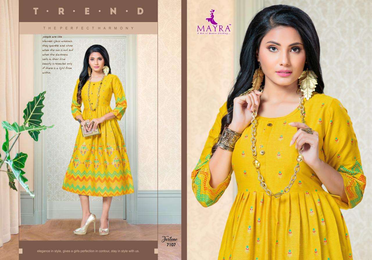 Mayra Fortune With Reyon 2 Ton With Machine Gold Print Kurti Catalog