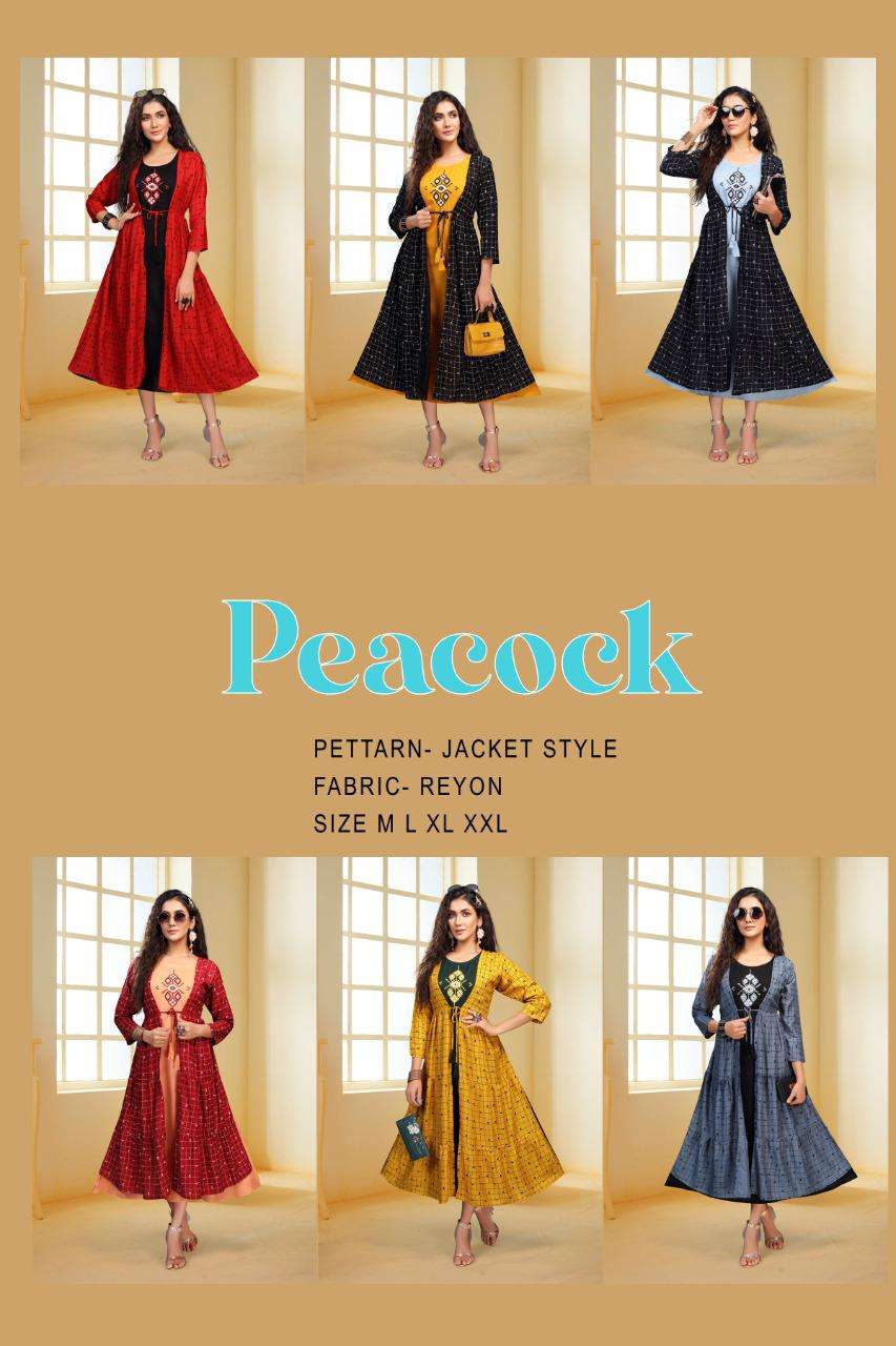 Peacock By Fashion Talk Heavy Reyon 14kg With Print Kurti Catalog