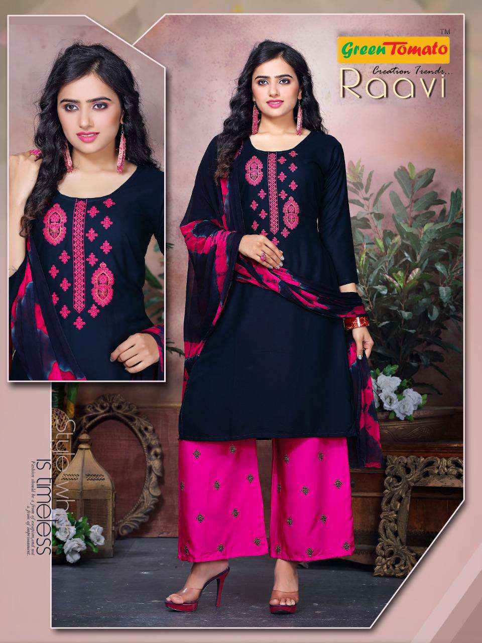 Raavi By Green Tomato Heavy Rayon Readymade Suit Catalog
