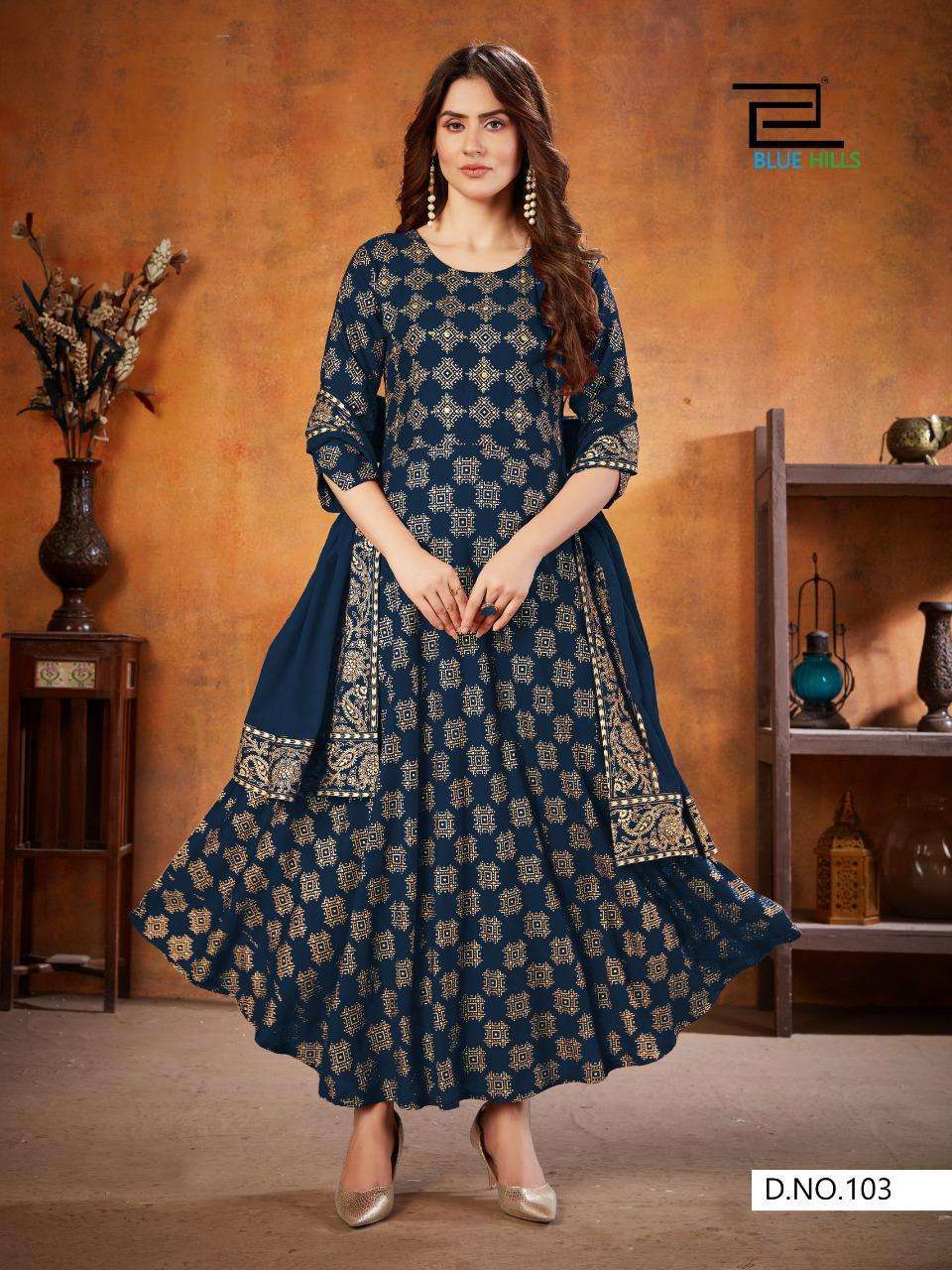 Soul Mate Vol 3 By Blue Hills Plus Sizes Long Gown With Dupatta