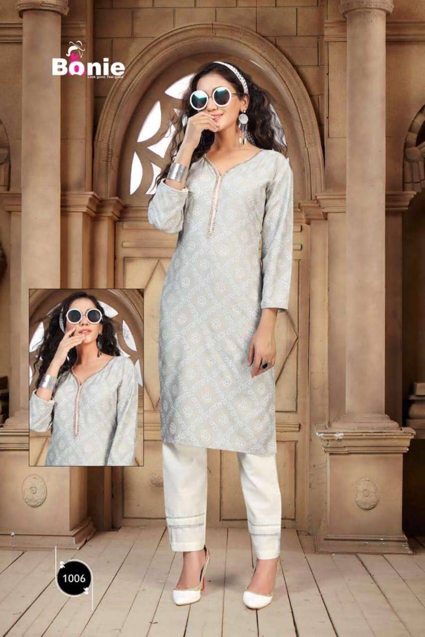 Tanvi By Bonie Heavy Rayon Top With Pant Kurti Catalog Collection Wholesaler Lowest Best Price In Ahmedabad Surat Chennai India Uk Usa Malaysia Singapore Canada Australia Mauritius