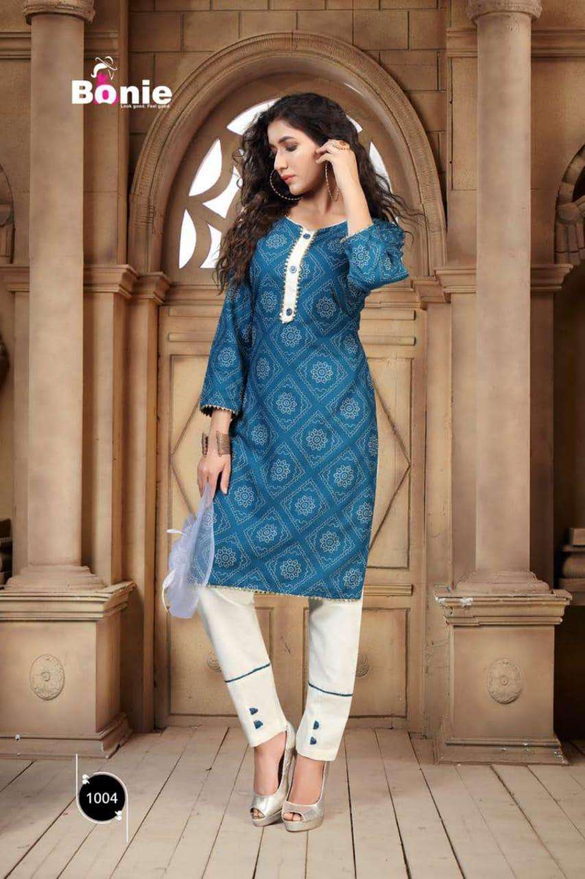 Tanvi By Bonie Heavy Rayon Top With Pant Kurti Catalog Collection Wholesaler Lowest Best Price In Ahmedabad Surat Chennai India Uk Usa Malaysia Singapore Canada Australia Mauritius