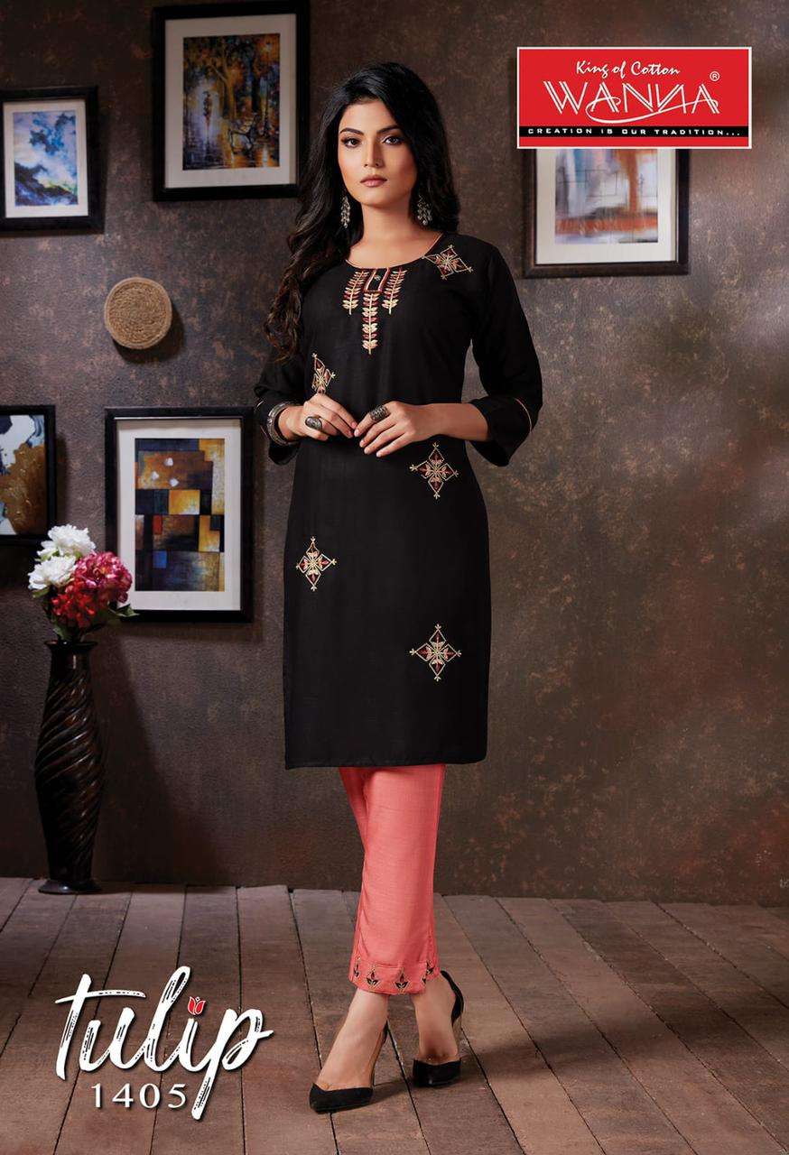 Tulip By Wanna Heavy Finest Quality Of Rayon 14 Kg Pure With Pant Kurti Catalog