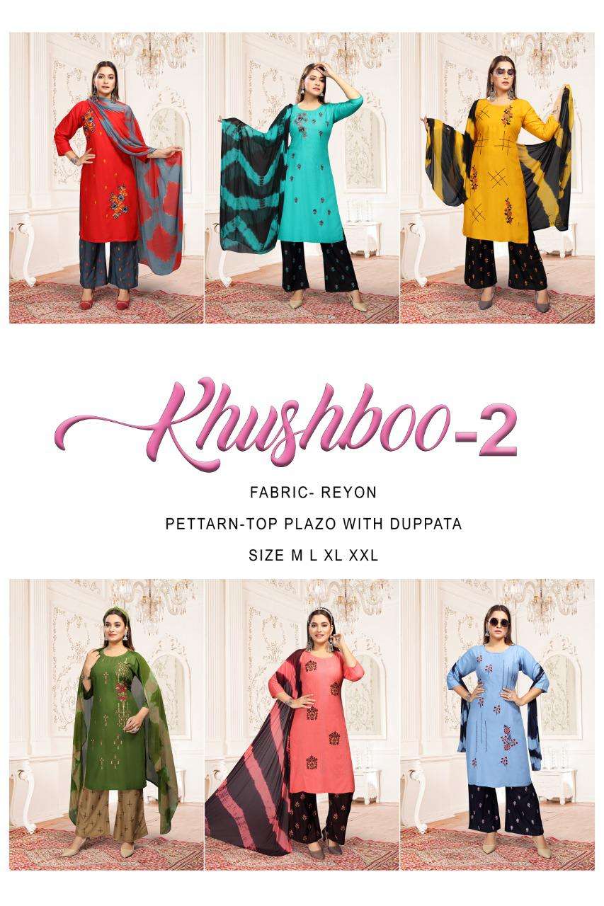 Fashion Talk Khushboo Vol.2 Heavy Rayon Readymade Suit Catalog Collection Wholesale Best Rate